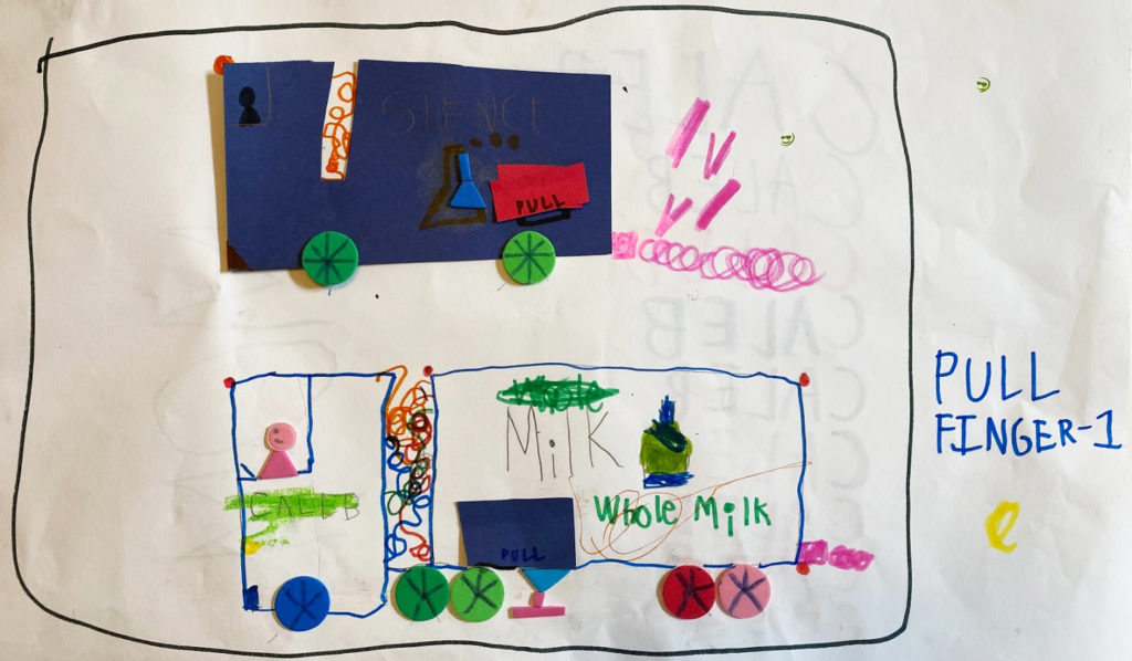 Kindergarten's drawing of a story.