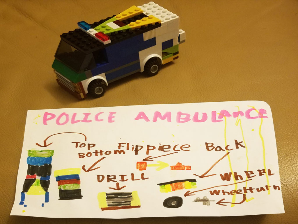 Kindergarten boy's drawing of a police car.
